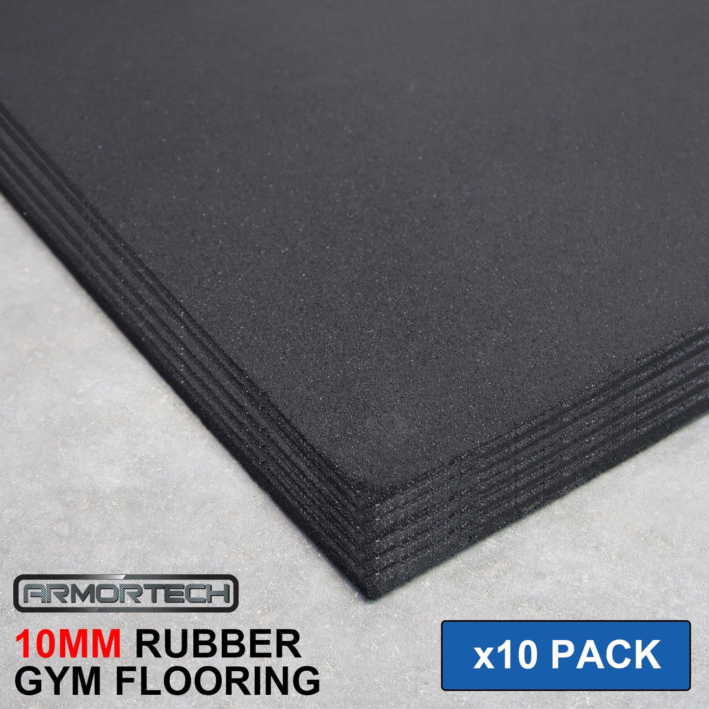 10 Pack (10mm / Black) Rubber Gym Flooring Mats