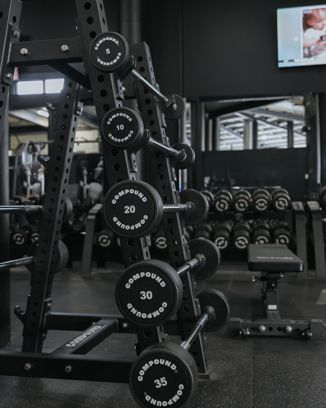 Fixed PU Straight Barbell 10kg to 55kg - Storage Tower Included - View 4 - Compound Fitness Equipment