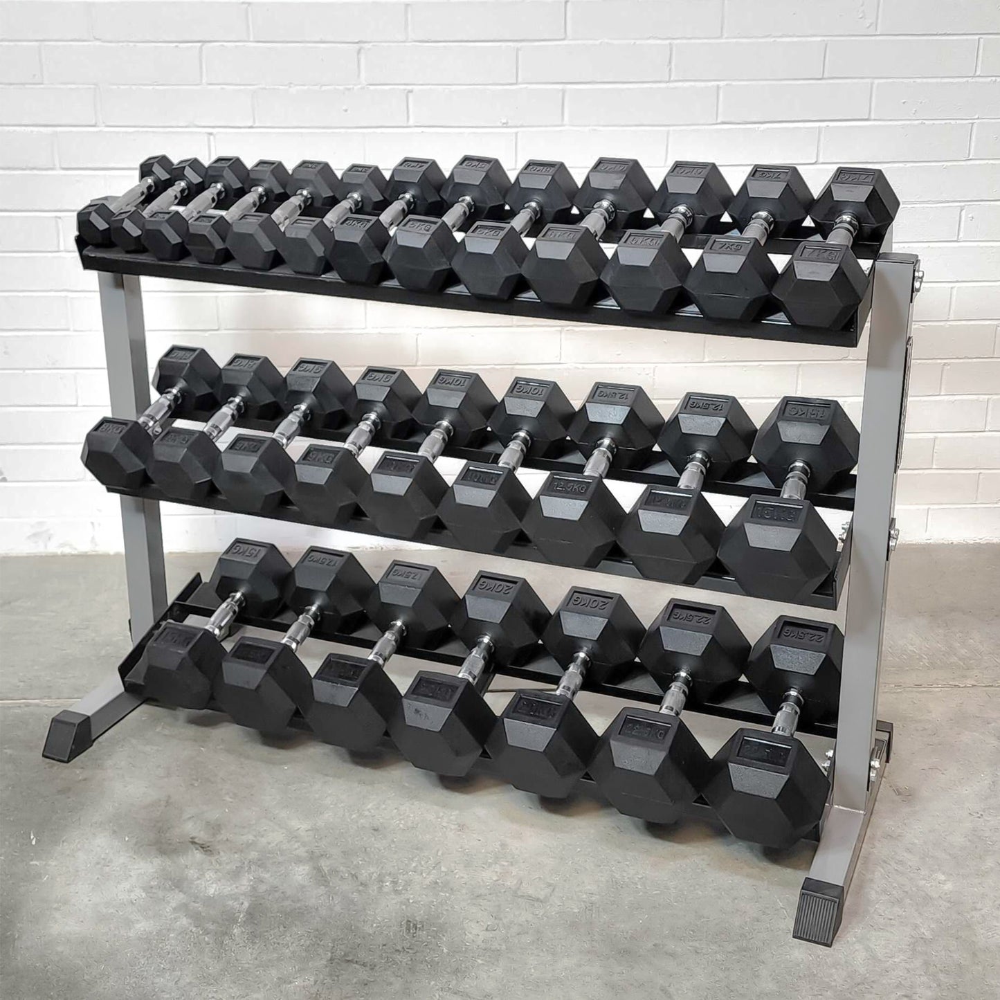 Hex Dumbbell: Complete Package with 3-Tier Rack (1kg to 22.5kg)