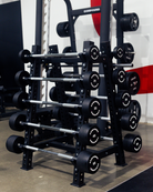 Fixed PU Straight Barbell 10kg to 55kg - Storage Tower Included - Side View - Compound Fitness Equipment