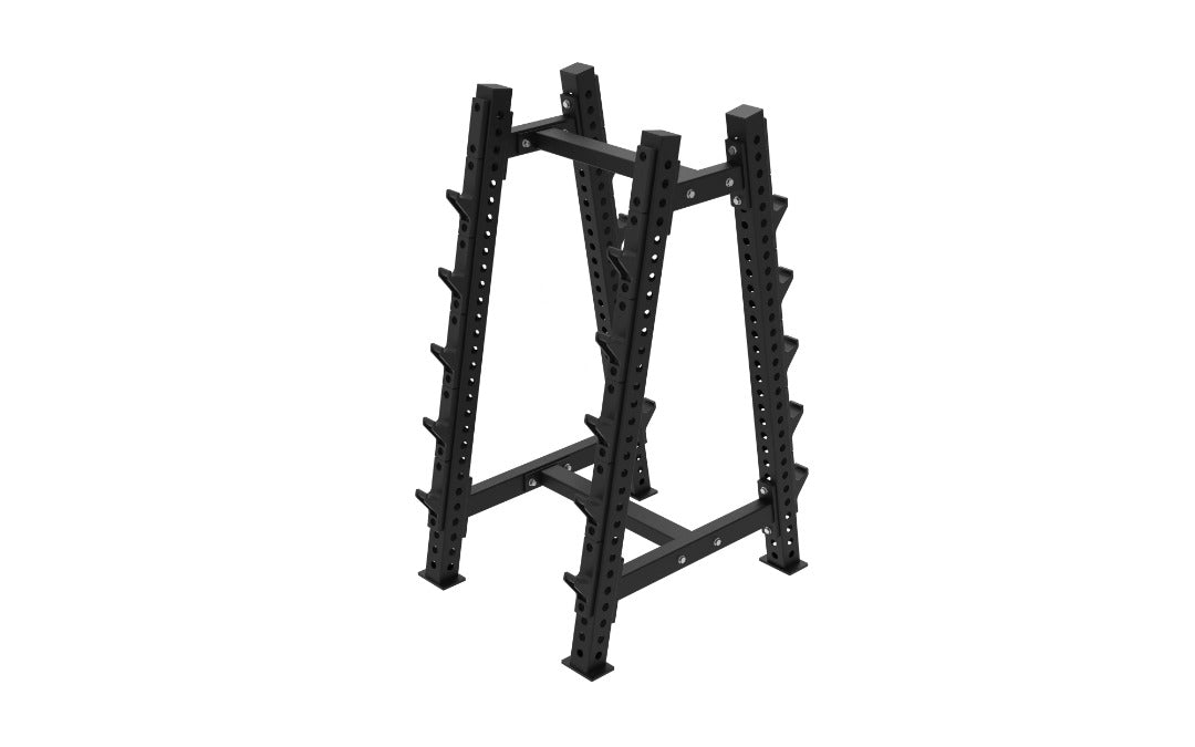 Fixed PU - EZ Curl Barbell 10kg to 55kg - Storage Tower Included - Side View - Compound Fitness Equipment