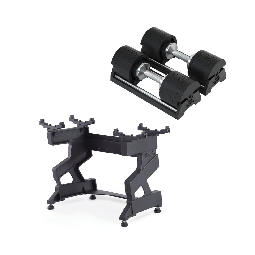 Snode AD85 Cast Iron Adjustable Dumbbells 40KG & Stand Package
